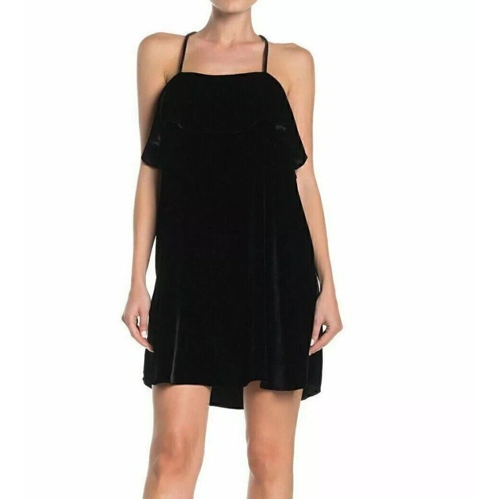 Madewell Women's Ruffle Velvet Mini Dress Size XS Black $145